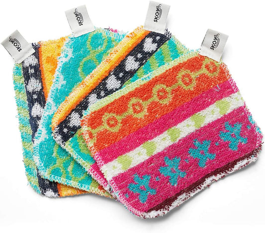 Scrub, 4-Pack, Non-Scratching, Reusable Scrub for Kitchen and Household Use, Environmentally-Friendly, Dishwasher Safe - Assorted Colors and Designs