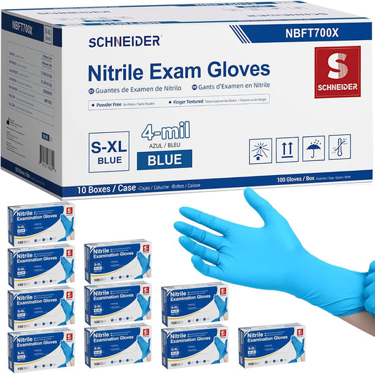 Nitrile Exam Gloves, Blue, 4 Mil, Powder-Free, Latex-Free, for Medical Exam, Cleaning and Food Prep, Non-Sterile