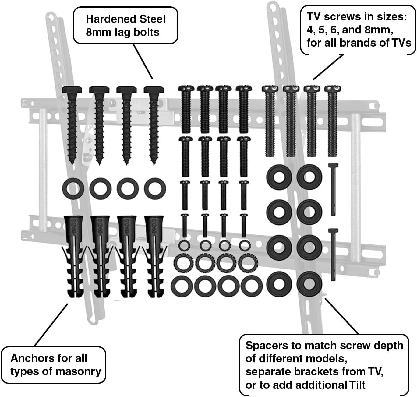 APTMM2B TV Wall Mount for 20-80" Tvs (Some up to 90”) up to VESA 600 and 165Lbs, and Fits 16” and 24” Wall Studs, and Includes a Tilt TV Bracket, a 10' Twisted Veins HDMI Cable and a 6" 3-Axis