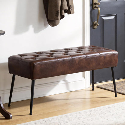 Button-Tufted Ottoman Bench, Upholstered Bedroom Benches Footrest Stool Dining Bench Leather Accent Bench for Entryway Dining Room Living Room Bedroom End of Bed, Dark Brown