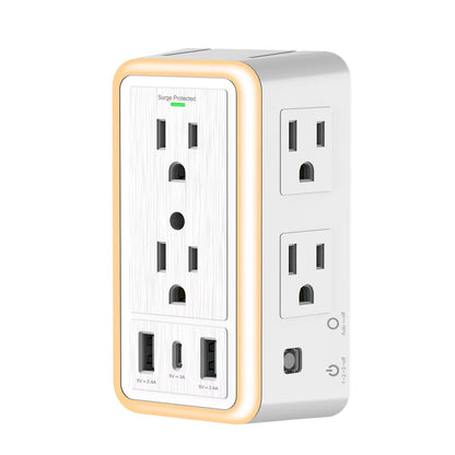 USB Wall Charger Surge Protector 6 Outlet Extender with 3 USB Charging Ports (1 USB C Outlet)And Night Light for Home, Office