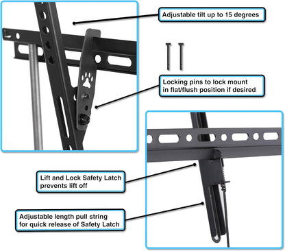 APTMM2B TV Wall Mount for 20-80" Tvs (Some up to 90”) up to VESA 600 and 165Lbs, and Fits 16” and 24” Wall Studs, and Includes a Tilt TV Bracket, a 10' Twisted Veins HDMI Cable and a 6" 3-Axis