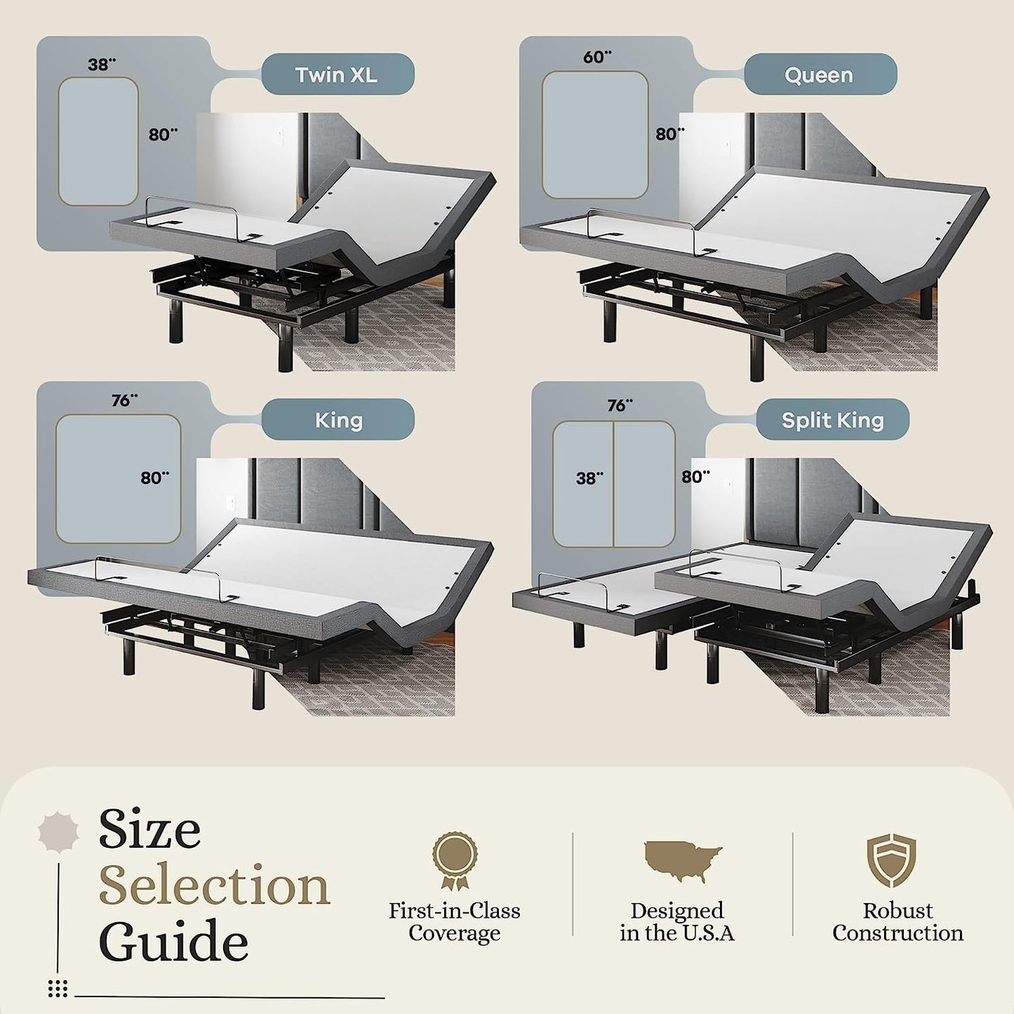 Classic Adjustable Bed Base, Head and Foot Lift, Massage, Under-Bed Lights, USB, Memory, Zero Gravity Smart Frame - King